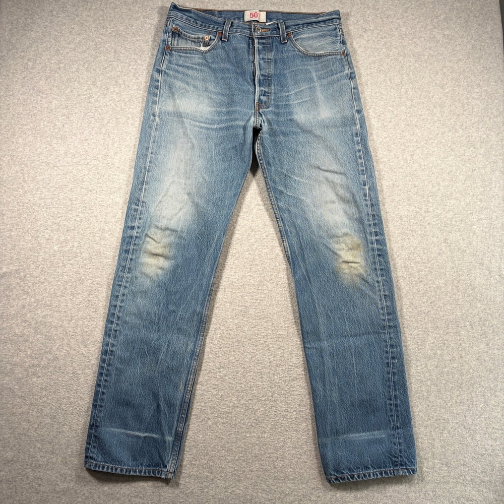 Levi's 501 Original Straight Leg Jeans Mens 34x36 Blue Faded Distressed Vintage